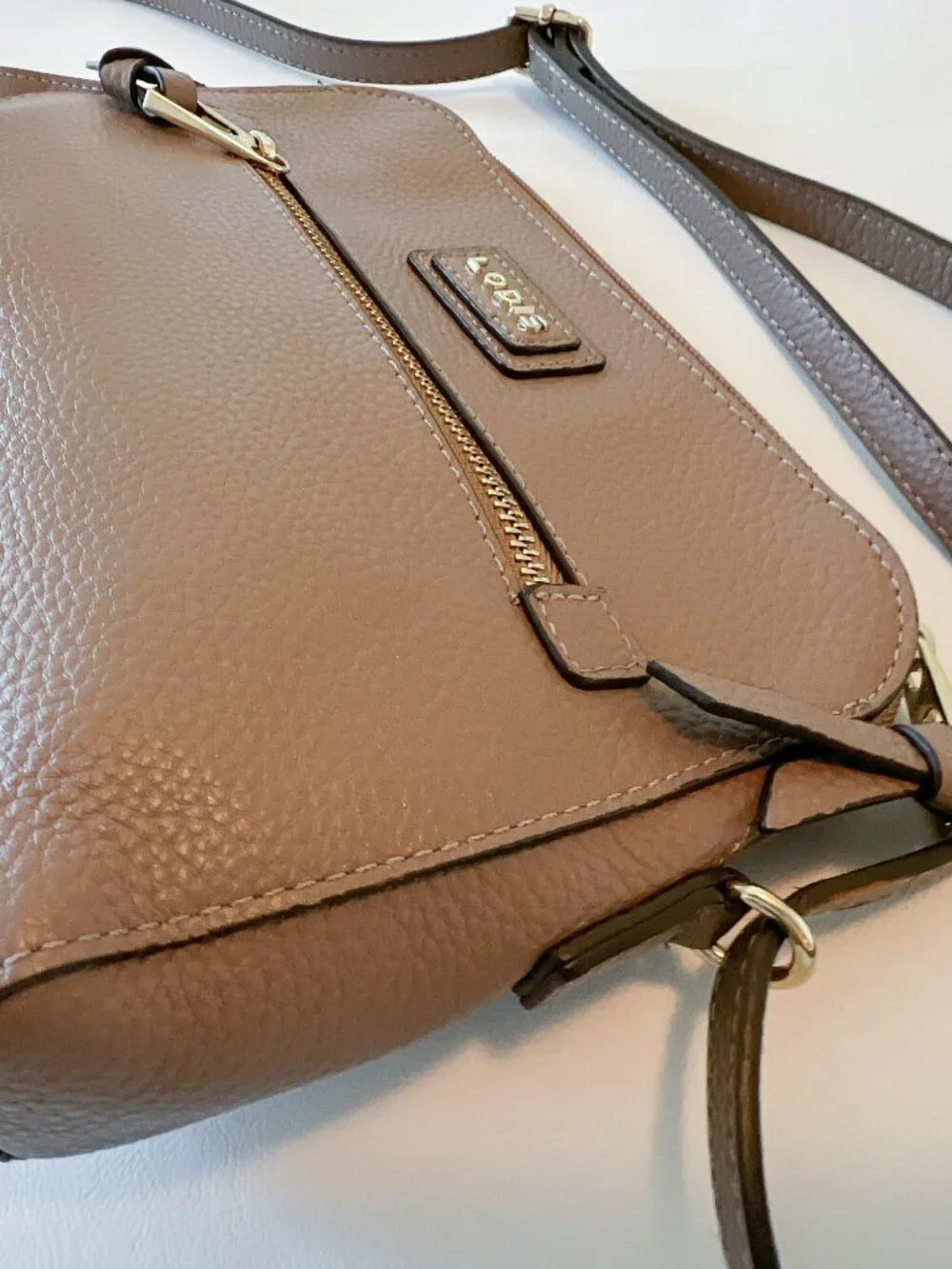 Lodis “Charlotte” Taupe Beige Pebbled Leather Crossbody Bag